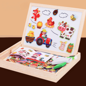 3-in-1 Magnetisches Holzpuzzle und Zeichentafel – Bauernhof-Spielset (23×30 cm)